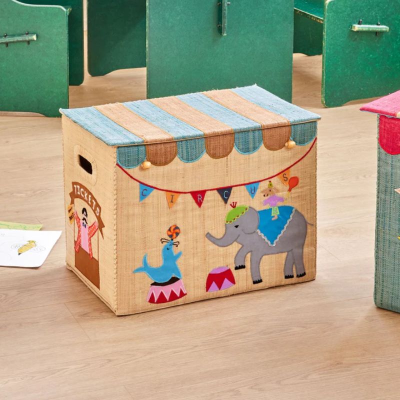 Sammenfoldelig opbevaringskurv med cirkustema