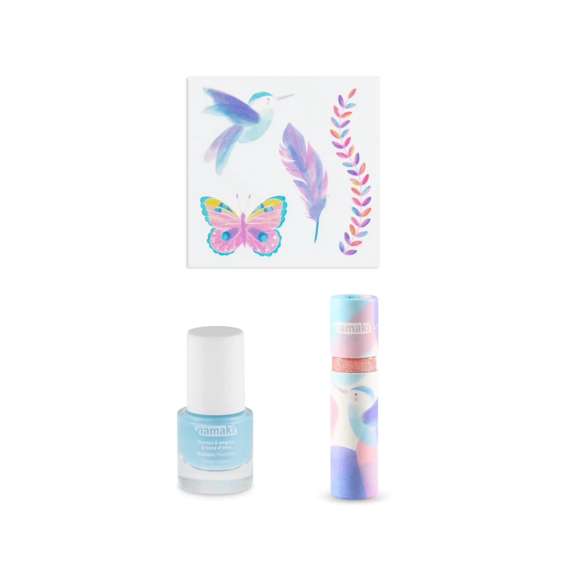 Lipgloss, neglelak og tattoo-sæt